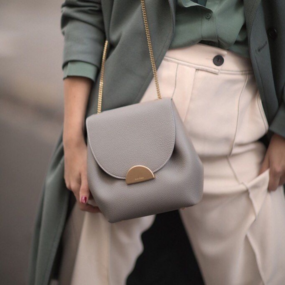 Grey leather Polene numero un mini bag